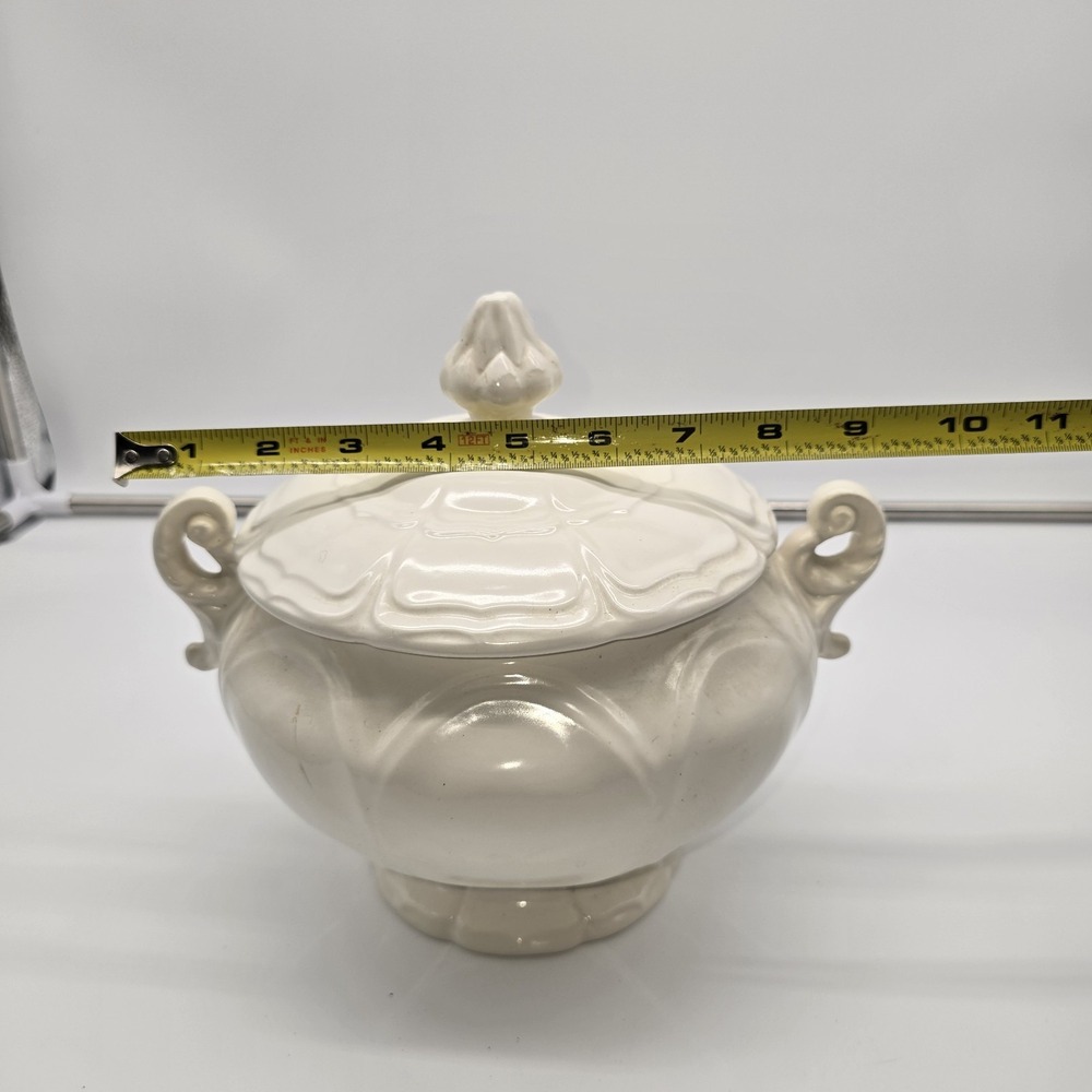 VTG Antique French Ivory Ceramic Lidded Serving Dish With Curved Handles - Picture 11 of 11